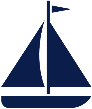 Simple dark blue sailboat icon with a flag on top.